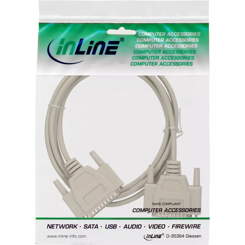 Cavo seriale InLine, stampato, DB25 maschio su maschio, diretto, grigio, 10 m