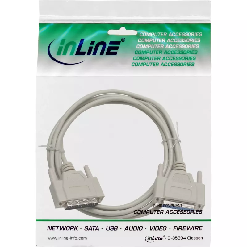 Cavo seriale InLine, stampato, DB25 maschio / femmina, diretto, grigio, 10 m