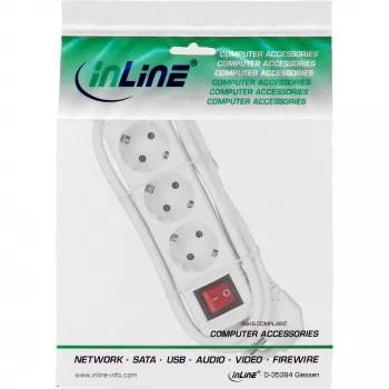 Ciabatta InLine, 3 prese Schuko CEE 7/3, con interruttore, bianca, 5 m