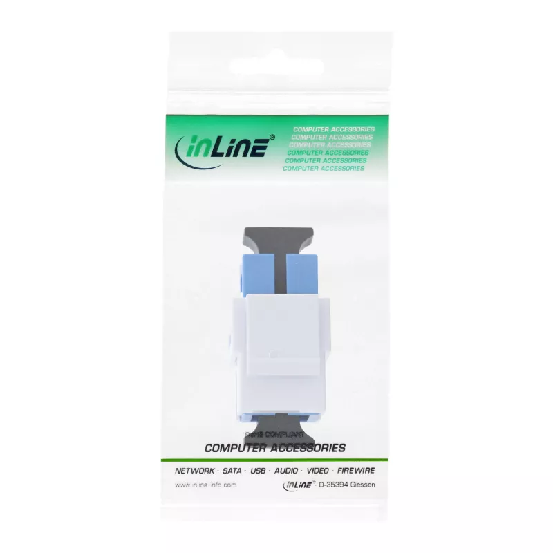 Adattatore in fibra ottica keystone snap-in InLine SC–SC simplex SM con bussola in ceramica, piatto, bianco