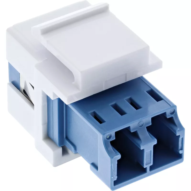 Adattatore keystone snap-in FO InLine bianco, duplex LC/LC, SM, bussola in ceramica, blu