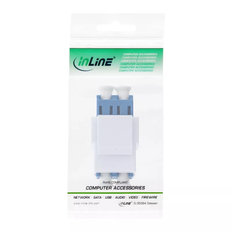 Adattatore keystone snap-in FO InLine bianco, duplex LC/LC, SM, bussola in ceramica, blu