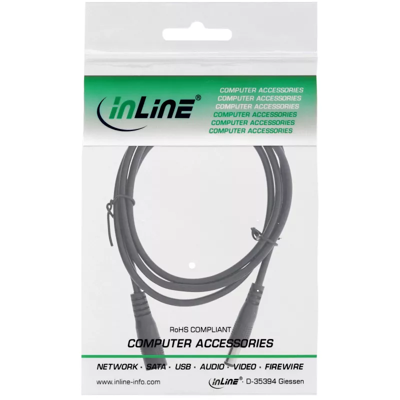 Cavo di prolunga DC InLine, connettore DC maschio/femmina 5,5x2,1 mm, AWG 18, nero 1 m