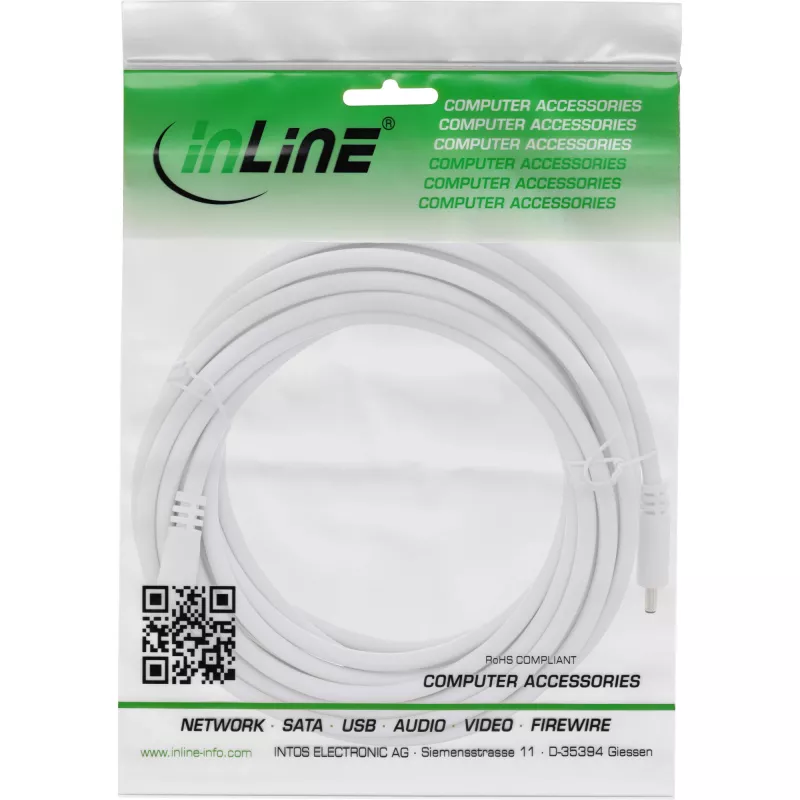 Cavo di prolunga DC InLine, connettore DC maschio/femmina 3,5x1,35mm, AWG 18, bianco 5m