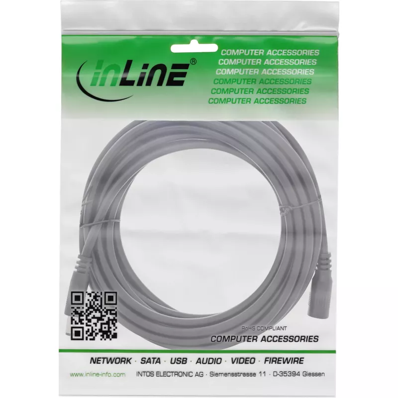 InLine cavo di prolunga DC, connettore maschio/femmina DC 5,5 x 2,5 mm, AWG 18, nero 3 m