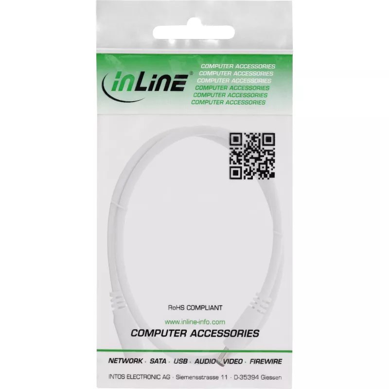 InLine cavo di prolunga DC, connettore maschio/femmina DC 5,5x2,5mm, AWG 18, bianco 0,5m
