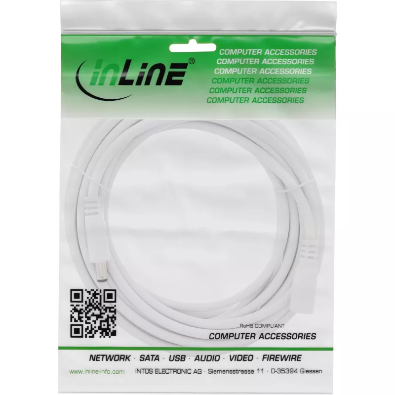 InLine cavo di prolunga DC, connettore maschio/femmina DC 5,5x2,5mm, AWG 18, bianco 5m