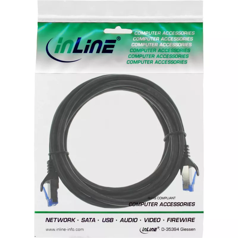 Cavo patch InLine, Cat.6A, S/FTP, guaina PE, nero, 3 m