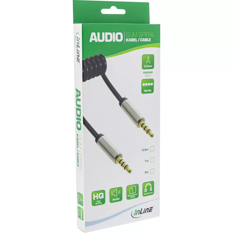 Cavo audio a spirale sottile InLine 3,5 mm connettore maschio / connettore maschio 4 poli stereo 2 m