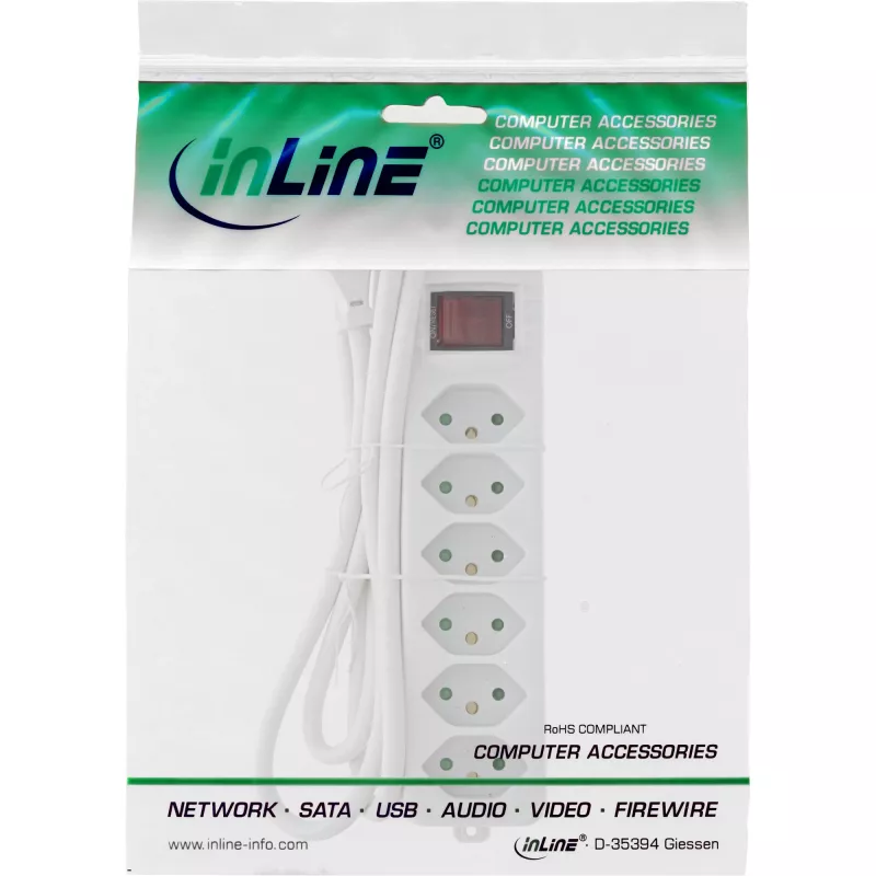 InLine ciabatta multipresa SVIZZERA, 6 prese, con interruttore, 1,5 m, bianco
