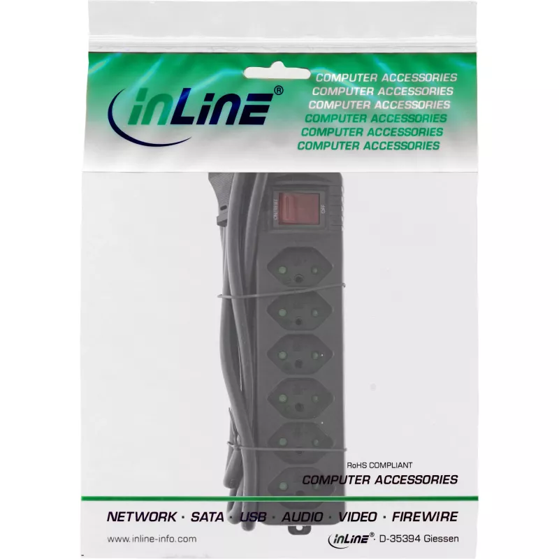 InLine ciabatta 6 prese tipo svizzero con interruttore di rete nero 1,5 m