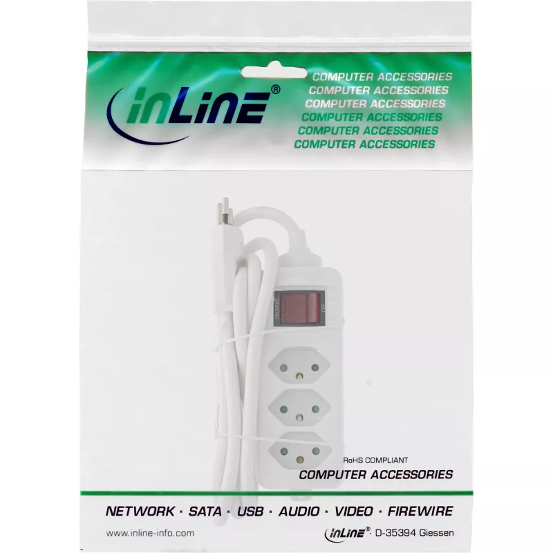 InLine ciabatta SVIZZERA, 3 prese, con interruttore, 1,5 m, bianco