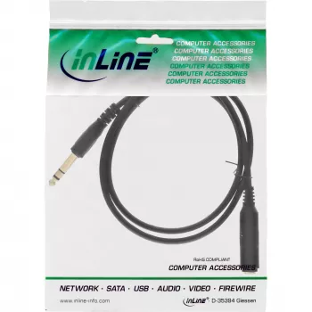 InLine cavo di prolunga per cuffie 6,3mm stereo M/F, placcato oro, nero, 3m