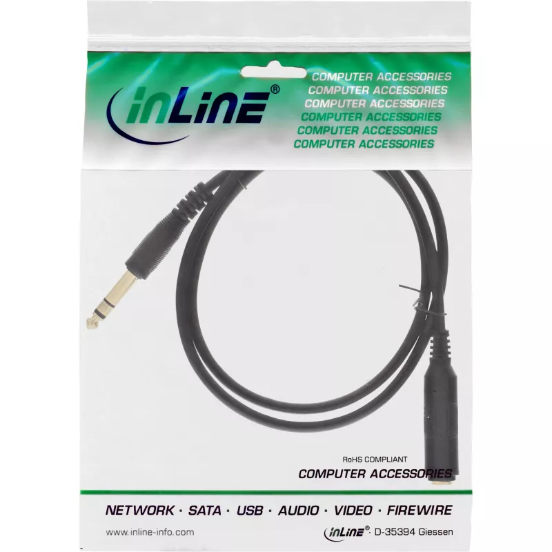 InLine cavo di prolunga per cuffie 6,3mm stereo M/F, placcato oro, nero, 3m