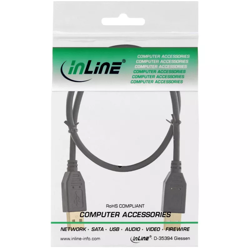 InLine cavo USB 2.0, AM/AM, nero, contatti placcati oro, 1 m