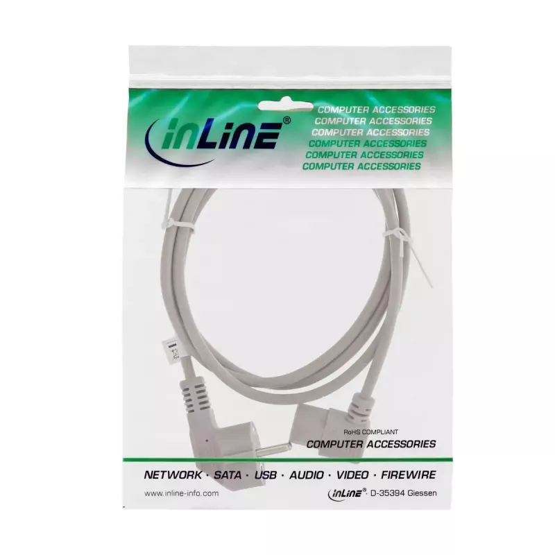 InLine cavo di alimentazione, CEE 7/7 angolare / IEC C13 a 3 poli angolare, grigio, 1,8m