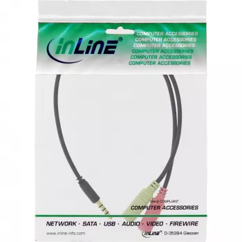 Cavo adattatore audio per headset InLine jack 3,5 mm connettore maschio 4 poli / 2x 3,5 mm, nero, 2 m
