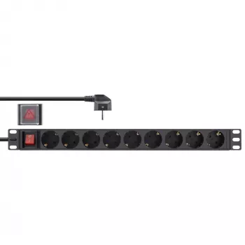 Ciabatta InLine 19 pollici, 9 prese Schuko, con interruttore, 2m, nero