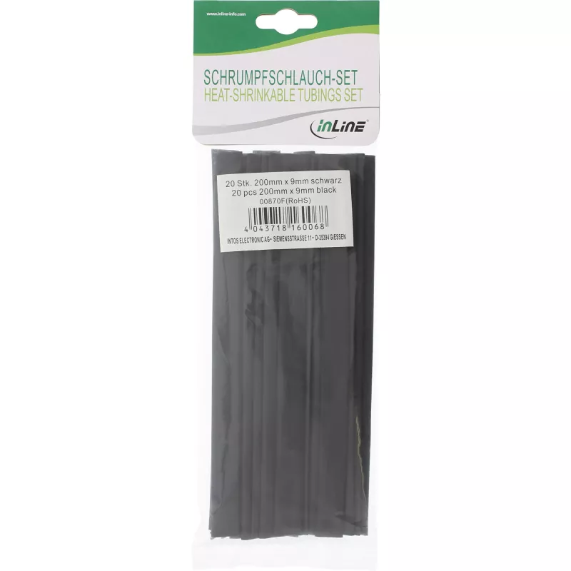 Set guaine termorestringenti InLine lunghezza 200 mm, diametro 9 mm → 4,5 mm, 20 pezzi, nero