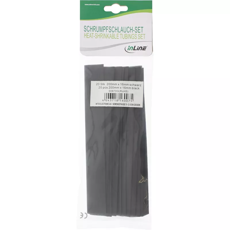 Guaina termorestringente InLine 200 mm, diametro 16 mm → 8 mm, 20 pezzi, nero