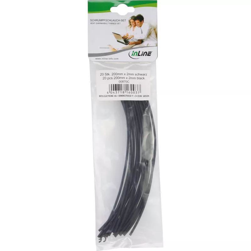 Guaina termorestringente InLine 200 mm, rapporto di restringimento 2 mm → 1 mm, 20 pz., nero