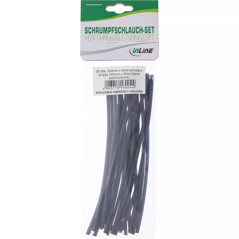 Guaina termorestringente InLine 200 mm, 3 mm → 1,5 mm, 20 pz., nero