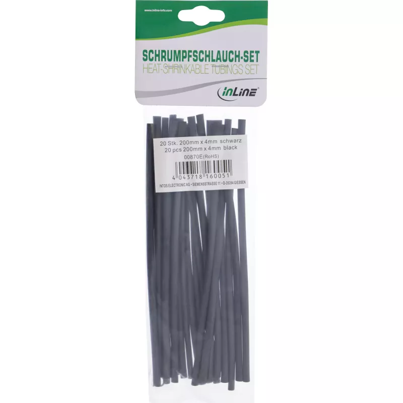 Guaina termorestringente InLine 200 mm, rapporto di restringimento 4 mm a 2 mm, 20 pz., nero