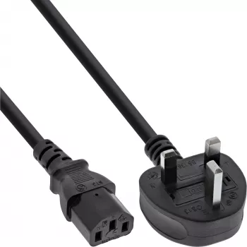 InLine cavo di alimentazione connettore maschio Inghilterra / connettore femmina IEC C13 3 poli, 2m, 2 m, IEC C13, H05VV-F