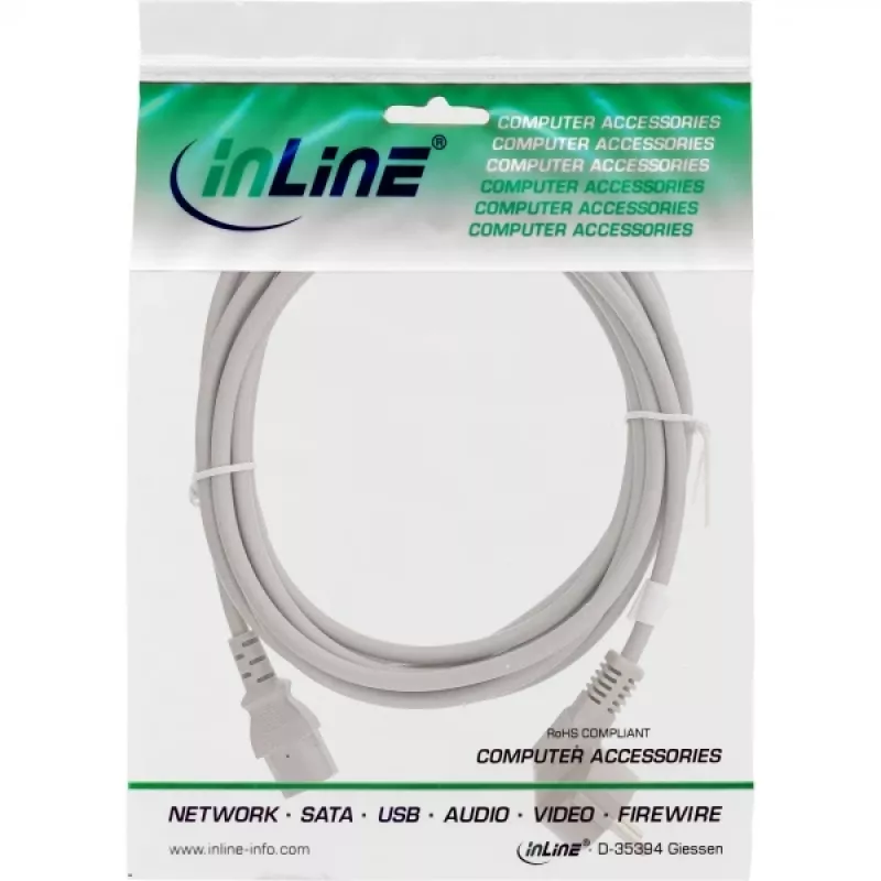 Cavo di alimentazione InLine, CEE 7/7 angolare / 3 poli IEC C13 maschio, grigio, 1,5 m
