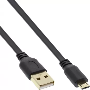 Cavo piatto InLine Micro USB 2.0 USB A / Micro-B, nero / oro, 1 m