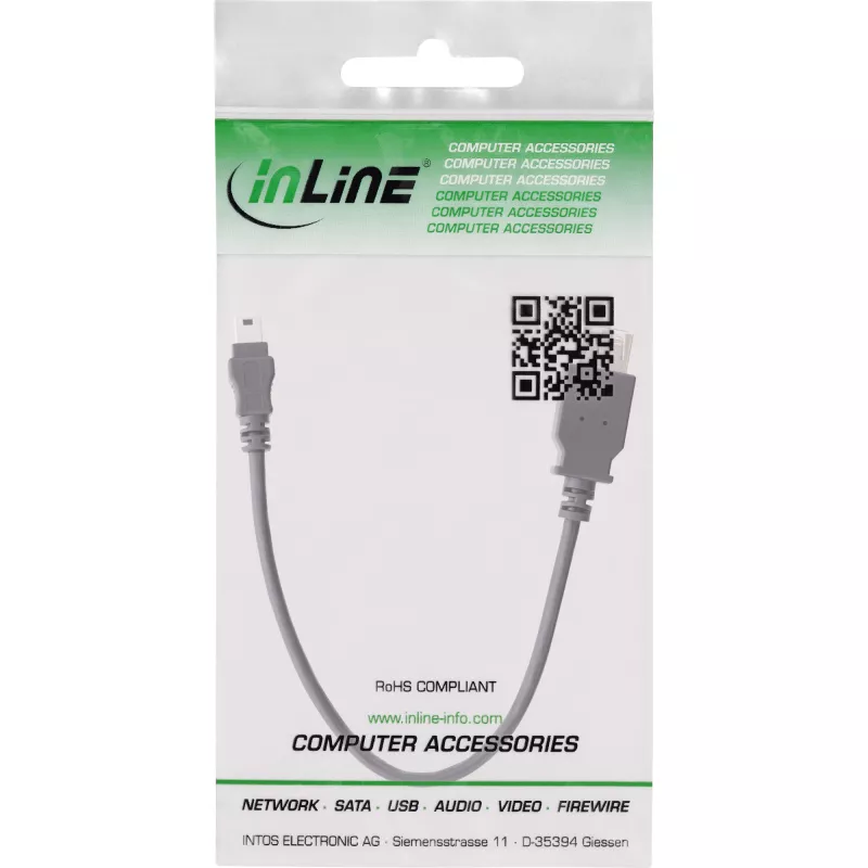 Cavo InLine USB 2.0, femmina A / Mini-5-pin maschio, 0,2 m, 0,2 m, Mini-USB B, USB A, USB 2.0, maschio/femmina, nero
