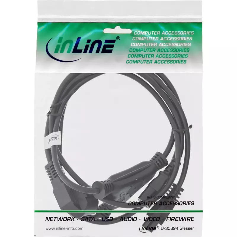 Cavo di alimentazione a Y InLine CEE 7/7 maschio angolare / 3 poli IEC C13 e C5 maschio, 2 m