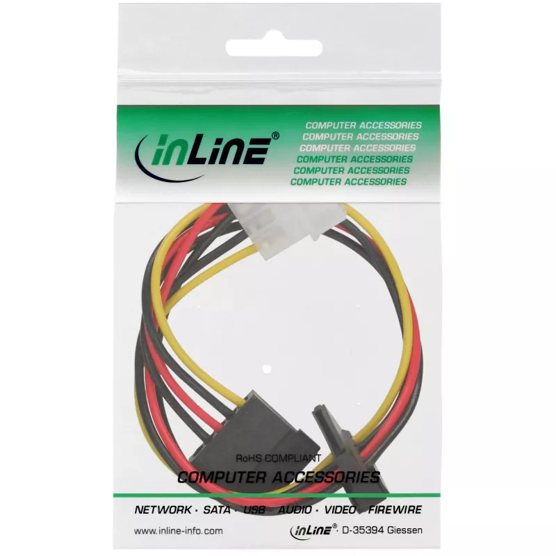Cavo di alimentazione interno InLine 1x 4 pin Molex / 2x SATA 0,30 m
