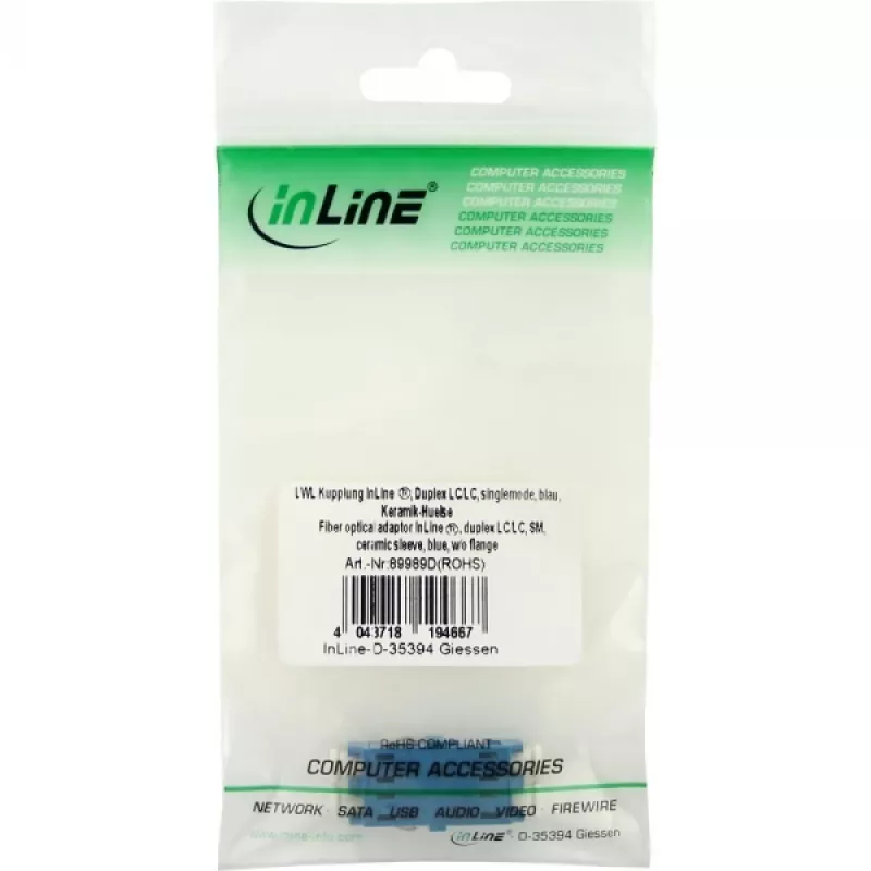 Adattatore in fibra ottica duplex LC/LC SM boccola in ceramica blu InLine 89989D