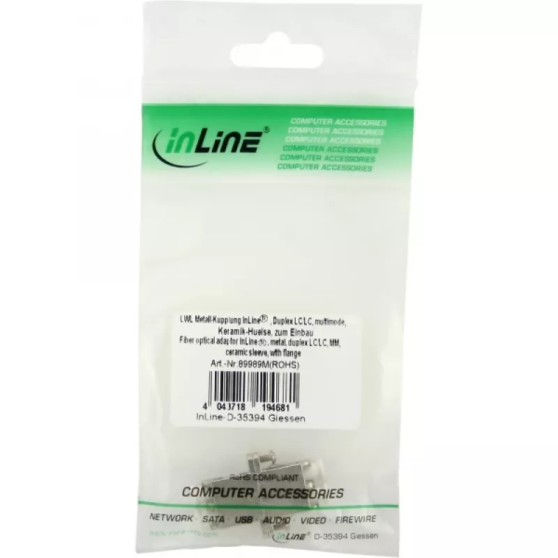 Adattatore in fibra ottica InLine metallo duplex LC/LC MM boccola in ceramica con flangia 89989M