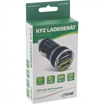 Caricabatterie da auto USB InLine + alimentatore per qualsiasi dispositivo USB 12/24V a 5V DC/2,1A