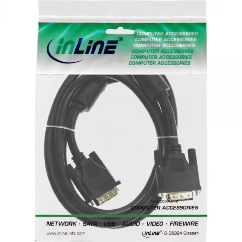 Cavo DVI-D InLine 24+1 maschio/maschio Dual Link 2x nucleo in ferrite 5 m
