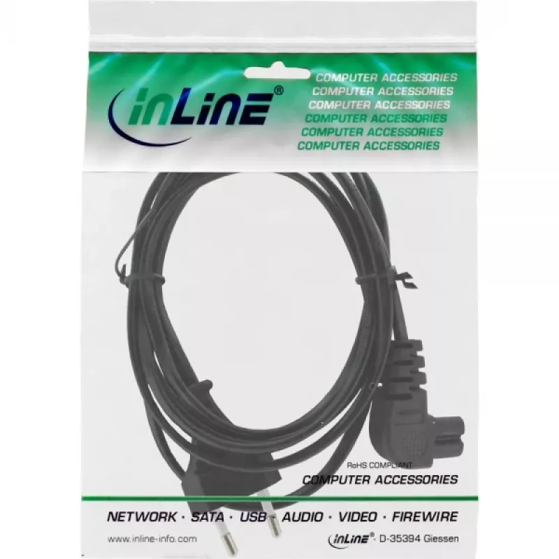 Cavo di alimentazione InLine, spina Euro / spina Euro8 angolare, nero, 2 m