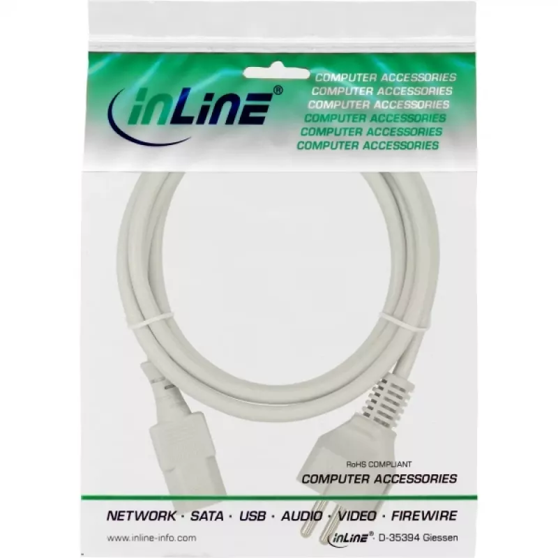 Cavo di alimentazione InLine, CEE 7/7 dritto / IEC C13 3 poli maschio, grigio, 1,5 m