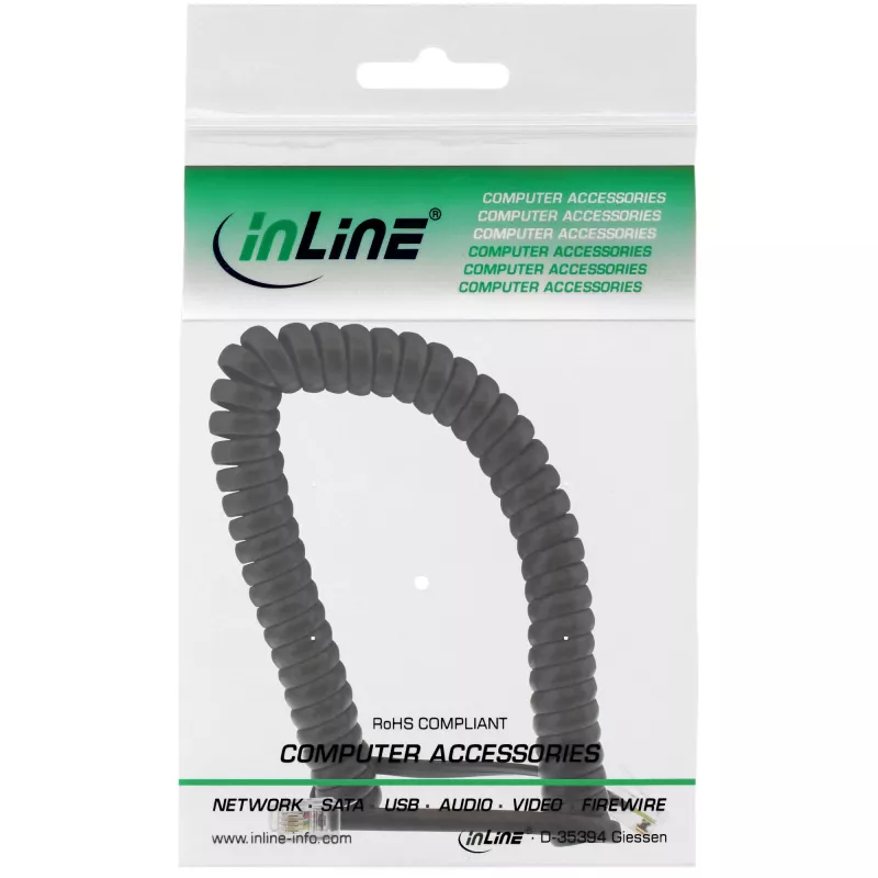 Cavo telefonico a spirale InLine RJ10 4P4C nero 4 m
