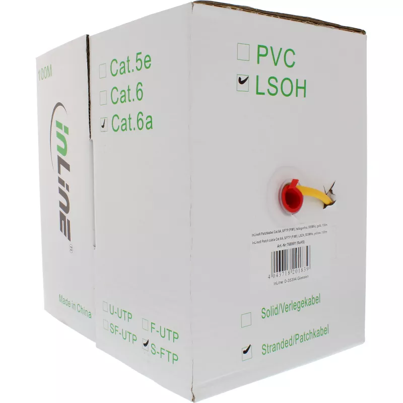 Cavo patch InLine S/FTP PiMF Cat.6A senza alogeni 500MHz giallo 100m