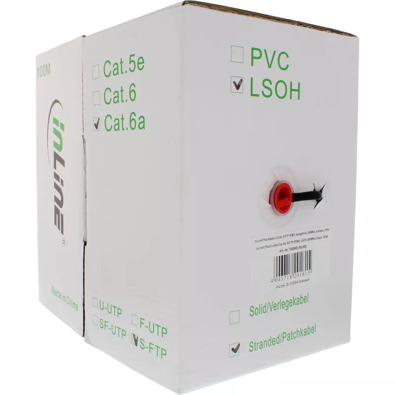 Cavo patch InLine S/FTP PiMF Cat.6A senza alogeni 500MHz nero 100m