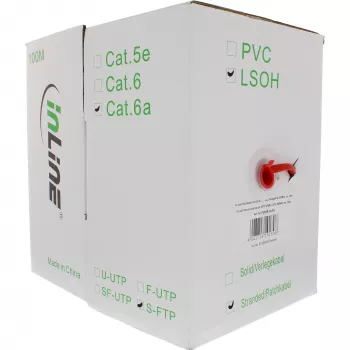 Cavo patch InLine S/FTP PiMF Cat.6A senza alogeni 500MHz rosso 100m