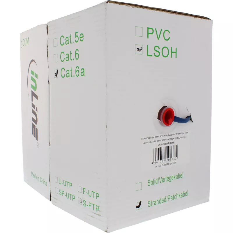 Cavo patch InLine S/FTP PiMF Cat.6A senza alogeni 500 MHz blu 100 m
