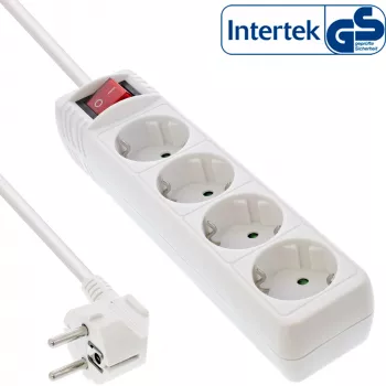 Ciabatta InLine, 4 prese Schuko CEE 7/3, con interruttore, bianco, 1,5 m