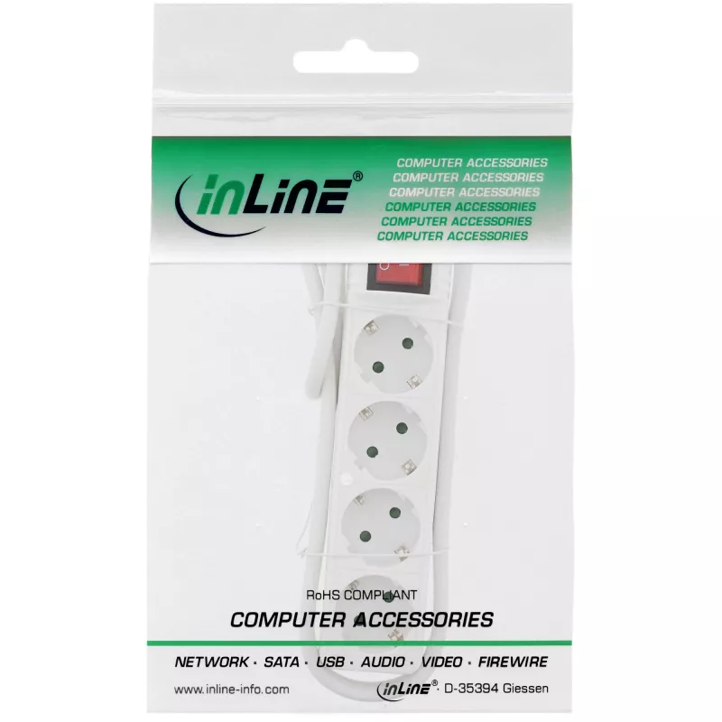 Ciabatta InLine, 4 prese Schuko CEE 7/3, con interruttore, bianco, 1,5 m