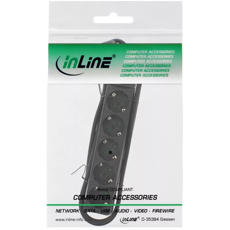 Ciabatta InLine, 5 prese Schuko CEE 7/3, nero, 1,5 m
