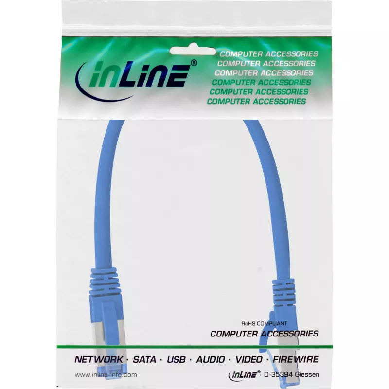 Cavo patch InLine S/FTP PiMF Cat.6A senza alogeni 500 MHz blu 0,25 m