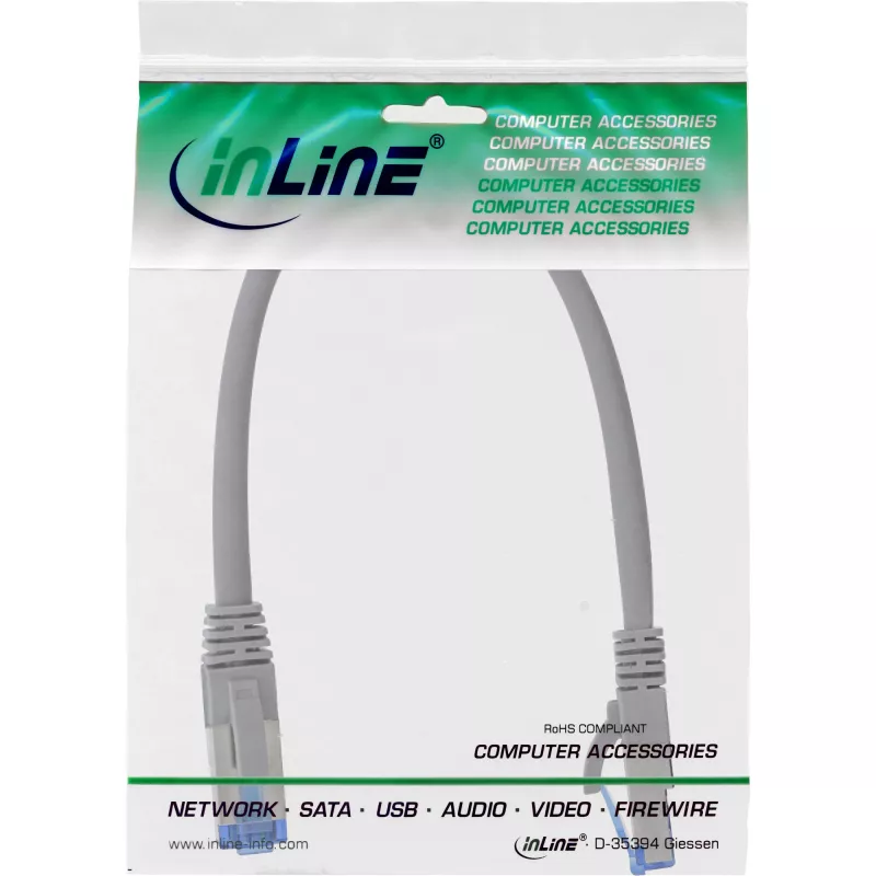 Cavo patch InLine S/FTP PiMF Cat.6A senza alogeni 500 MHz grigio 0,25 m
