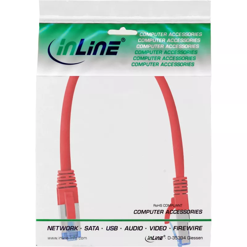 Cavo patch InLine S/FTP PiMF Cat.6A senza alogeni 500 MHz rosso 0,25 m
